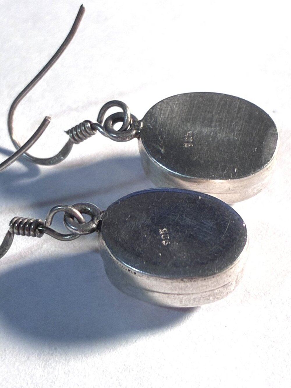 Vintage Sterling Silver Cabochon Purple Oval Drop Earring - Picture 7 of 7